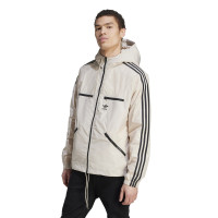 adidas originals 纯色拉链连帽Logo夹克外套 男款 米白色 IM2107