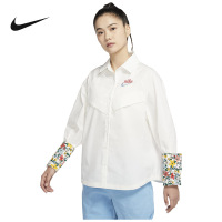 Nike Sportswear 碎花图案袖口Logo休闲长袖衬衫 春季 女款 白色 DV3202-133