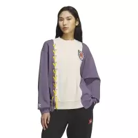 adidas originals三叶草 徽标刺绣拼色宽松圆领长袖卫衣 女款 浅象牙色 IN1091