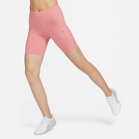 Nike Go 怒放系列 纯色紧身中腰口袋骑行健身运动短裤 女款 星尘红 DQ5926-618