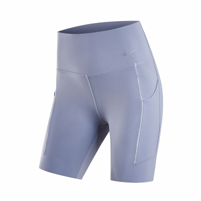 Nike Universa 启程系列 纯色高腰紧身骑行运动短裤 女款 灰石板蓝 DQ5995-493