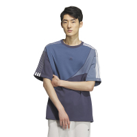 adidas originals三叶草 侧边三条纹拼色运动短袖T恤 男女同款 暗藏青 IN1010