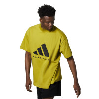 adidas 休闲品牌Logo印花针织圆领短袖T恤 男女同款 橄榄绿色 IR8490