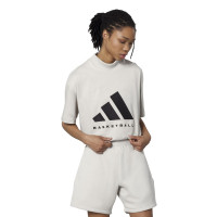 adidas 纯色品牌Logo字母印花针织圆领短袖T恤 男女同款 滑石色 IR8491