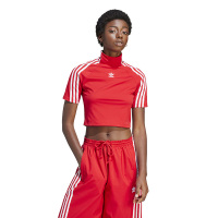 adidas originals 辣妹系列 三道杠Logo刺绣紧身短款高领短袖T恤 女款 红色 IV9320