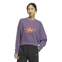 adidas originals三叶草 字母Logo刺绣运动圆领卫衣 女款 暗灰紫罗兰 IN1053