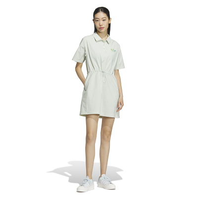 adidas originals Dress Logo标识翻领短袖连衣裙 亚麻绿 IK8631