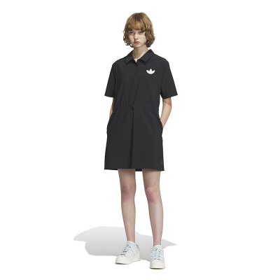 adidas originals Dress Logo标识翻领短袖连衣裙 黑色 IP2199