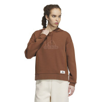 adidas Lounge Hooded Sweatshirt 字母Logo运动休闲长袖连帽卫衣女款棕色 IP0755