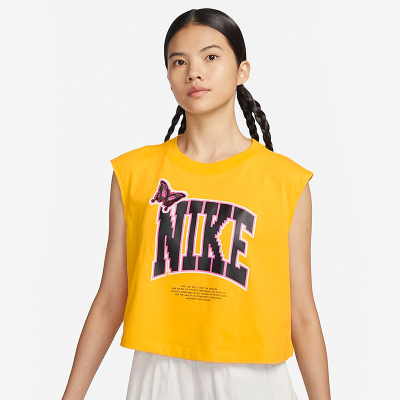 Nike Sportswear 字母印花罗纹圆领背心 女款 大学金 FD2574-739