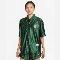 Nike Sportswear 纯色棒球领短袖衬 女款 冷杉绿 FQ0700-323