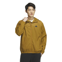 adidas 拼色休闲连帽梭织跑步夹克外套 男款 卡其色 IP4921