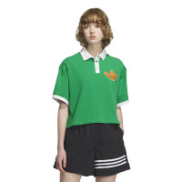 adidas originals三叶草 徽标Logo拼色运动短袖Polo衫 女款 绿色 IU4767