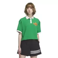 adidas originals三叶草 徽标Logo拼色运动短袖Polo衫 女款 绿色 IU4767