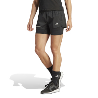 adidas 反光法式条二合一弹力腰部健身运动短裤 女款 黑色 IM1866