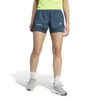 adidas Ultimate 纯色Logo标识松紧腰二合一运动短裤 女款 夜蓝色 HZ4481