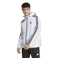 adidas 纯色三条纹印花Logo拉链连帽夹克外套 男款 白色 IB0382