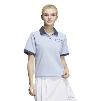 adidas Verbiage Polo Shirt 字母印花双扣罗纹短袖 女款 淡粉蓝 IP3942