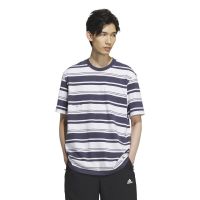 adidas 条纹运动休闲短袖T恤 男款 暗藏青 IS4959
