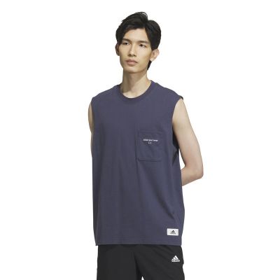 adidas Sportswear Tank Top 字母Logo印花圆领T恤 男款 暗藏青 IS4964