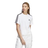 adidas 条纹Logo印花休闲圆领短袖T恤 女款 白色 HR4915