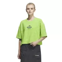 adidas x 变形金刚 联名系列 满印Logo标识圆领套头短袖T恤 女款 黄色 IK3476