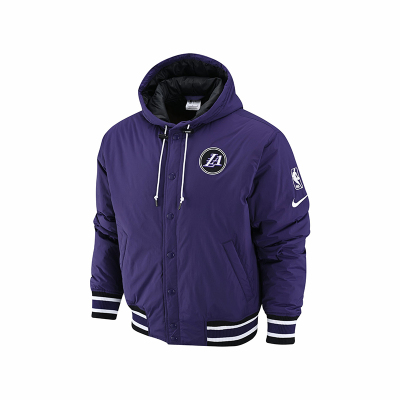 Nike NBA 纯色字母Logo印花单排扣连帽棉服外套 男款 墨紫 DR2439-535