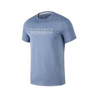 Skechers 字母圆领短袖T恤 男款 蓝色 P223M016-02TZ