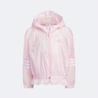 adidas 童装 Woven Jacket 字母Logo图案印花拉链长袖连帽夹克外套 女童 粉色 IA8209