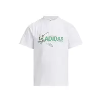 adidas 童装 Cotton Tee 字母Logo卡通图案印花圆领短袖T恤 男童 白色 IA8216