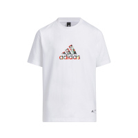 adidas 童装 Cotton Tee Logo字母熊猫印花罗纹圆领短袖T恤 男童 白色 IN7020