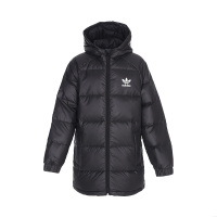 adidas originals 童装 纯色Logo印花连帽保暖中长款羽绒服 男童女童 黑色 H34567