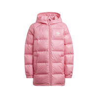 adidas 童装 Logo图案拉链连帽长袖羽绒服 女童 粉色 HK0389