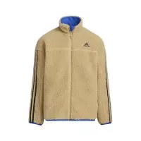 adidas 童装 三条纹拼色立领长袖双面穿绒感外套 男童 卡其 HM7170