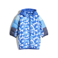 adidas 童装 字母满印图案拉链连帽羽绒服 男童 蓝色 HM9636