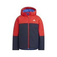 adidas 童装 撞色拼接设计Logo印花图案拉链连帽羽绒服 男童 鲜红 HM9668