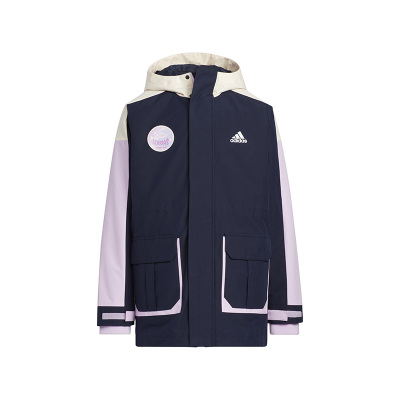 adidas 童装 Jk 2in1 Down 品牌Logo印花二合一可拆式运动羽绒服 女童 紫色 HY0570