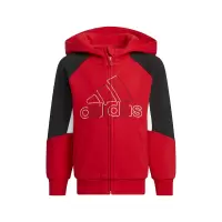 adidas 童装 品牌Logo印花撞色拉链连帽运动外套 男童 红色 IA8239