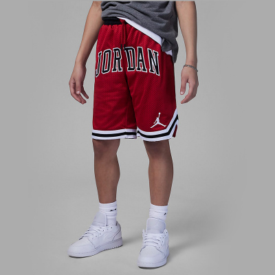 耐克Jordan 童装 字母Logo印花条纹宽松直筒短裤 男童 健身红 FQ0611-687
