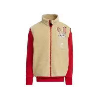 adidas x Disney 联名款 童装 拼接撞色Logo字母印花图案二合一套头卫衣 男童 红色 IB7752
