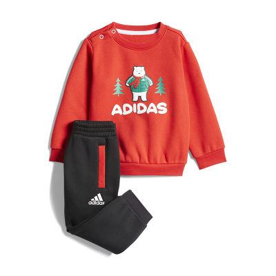 adidas 童装 In F Gfx Fl Set 小熊印花圆领套头卫衣束脚运动裤套装 男童 红色+黑色 IA9116