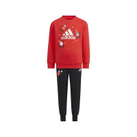adidas 童装 圆领套头品牌Logo卡通图案印花长袖卫衣松紧束脚运动裤套装 男童 红色+黑色 HM9657