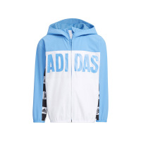 adidas 童装 品牌Logo印花连帽夹克外套 男童女童 天蓝色 HM5191