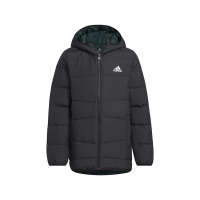adidas 童装 纯色Logo印花图案拉链连帽羽绒服 男童女童 黑色 HM5205