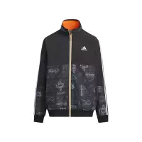 adidas 童装 Logo印花图案满印拉链条纹立领夹克外套 男童 黑色 HM9607