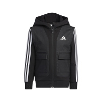 adidas 童装 品牌Logo印花可拆卸衣袖连帽夹克外套 男童 黑色 HM9619