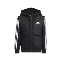 adidas 童装 品牌Logo印花可拆卸衣袖连帽夹克外套 男童 黑色 HM9619