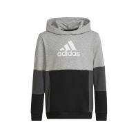 adidas 童装 U Cb Hoodie 字母Logo印花拼色长袖连帽卫衣 男童 中麻灰 HN8563