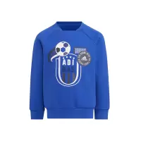 adidas 童装 Knit Crew Sweatshirt 字母足球图案印花圆领长袖卫衣 男童 蓝色 HS1022