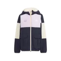 adidas 童装 拼接设计品牌Logo印花双面穿连帽夹克外套 女童 粉色 HY0568